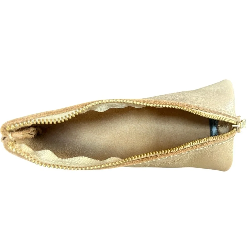 Portland Leather Goods Triangle Makeup Pouch Bone Cream Leather Cosmetic Bag NEW